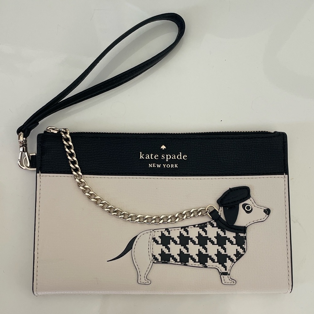 Kate Spade New York Dachshund Houndstooth Claude Fetch Medium Wristlet